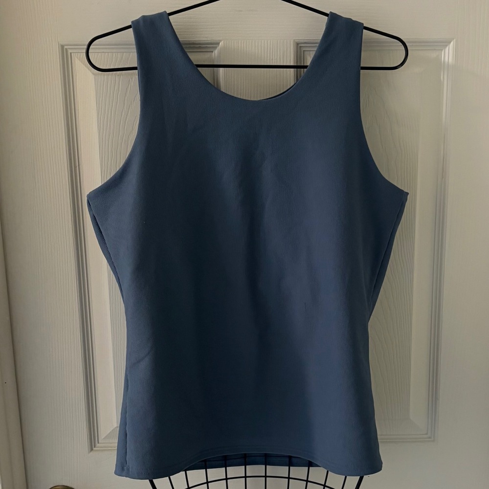 32 Degrees Women's Ribbed Shelf Bra Tank Top Dusty Blue Stretch Athleisure XL